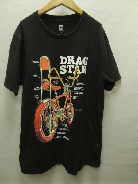 全国送料無料 デザインTシャツストアーグラニフ Design Tshirts Store graniph ドラッグスター自転車 メンズ 半袖 黒色 Tシャツ Lサイズ