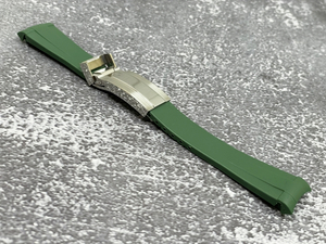 送料無料 腕時計ベルト ラバーベルト カラー：グリーン/シルバー ラグサイズ：20mm 【対応モデル ロレックス ROLEX】