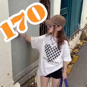 プリントTシャツハートがかわいい!韓国ファッショントップTシャツ!