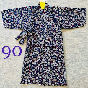 【未使用、タグ付き】ムージョンジョン 浴衣 ぐるぐる 雲 雷 紺 90