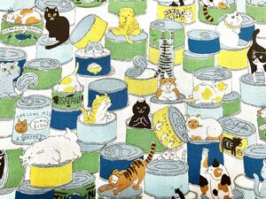 (生地幅×1m)cosmo TEXTILE ねこ缶いっぱいプリントのシーチング生地