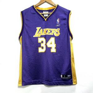 ■ 子供用 Reebok NBA LAKERS #34 O'NEAL バスケ ユニフォーム タンクトップ サイズL 古着 リーボック レイカーズ シャキール オニール■