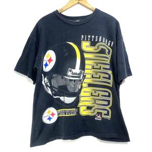 ■ 90s 90年代 ビンテージ Riddell 1998 NFL Pittsburgh Steelers シングルステッチ Tシャツ ブラック 黒 古着 スティーラーズ アメフト ■