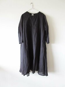 美品 KristenseN DU NORD / クリステンセン ドゥ ノルド R-101 tunic 0 BLACK * リネン チュニック ワンピース フレアドレス