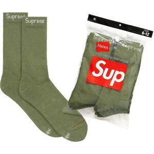 Supreme 22SS Week1 Hanes Crew Socks (4 Pack) Olive Shoe Size 6-12 オンライン購入 国内正規 新品 タグ付 ヘインズ 靴下 ソックス 緑