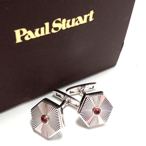 [psc186] new goods Paul Stuart paul (pole) Stuart cuffs cuff links silver × red red ..menou Hexagon 