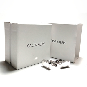 【ckc413】新品　CALVIN KLEIN カルバンクライン　カフス　カフリンクス　ミラー　シルバー　クリアストーン