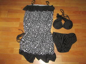  new goods * large size 11L black dot pattern swimsuit 4 point set * combination free pretty black tops 