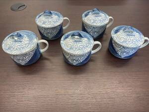#1787 浜九郎窯 蓋付き カップ 5客セット 陶器