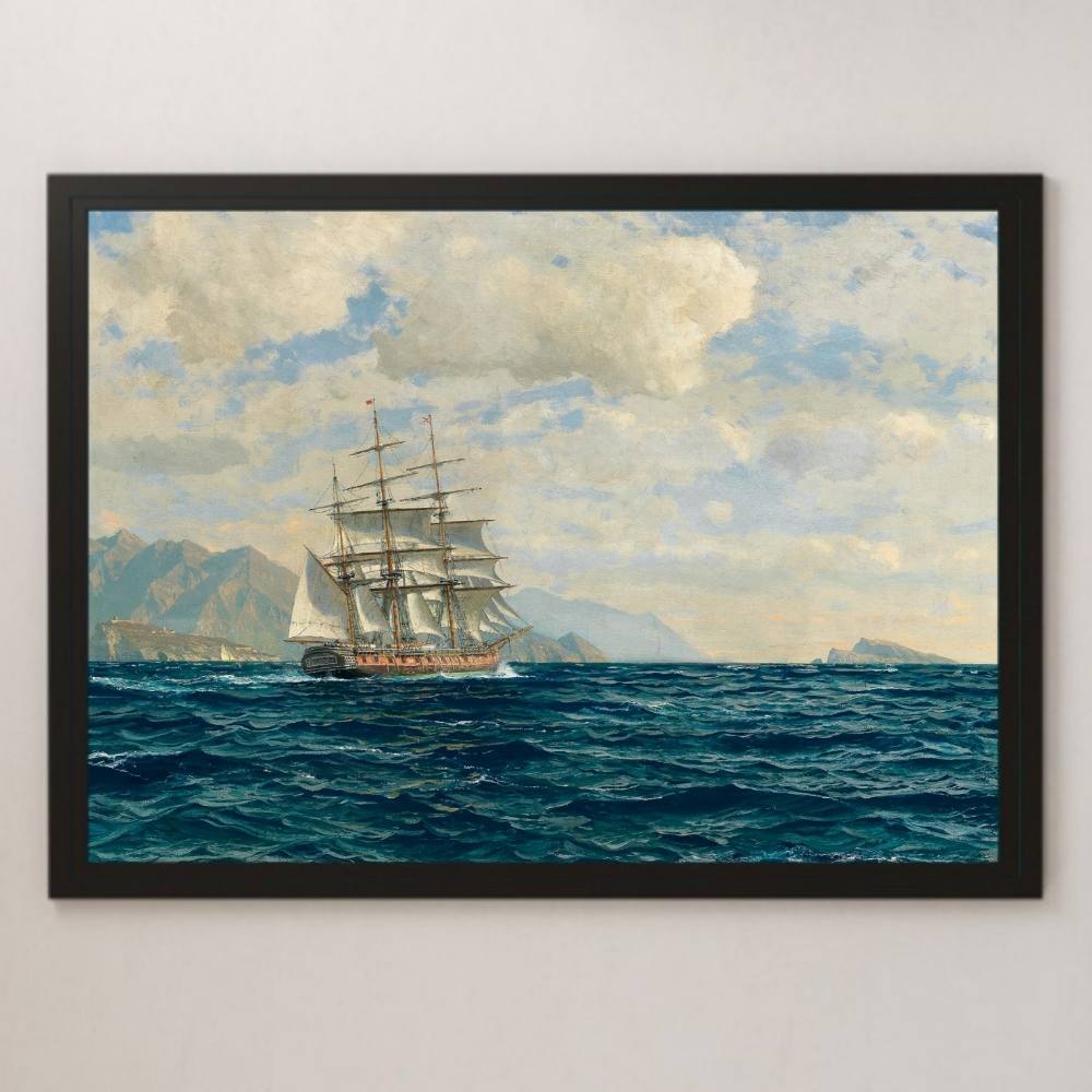 Diemel Masted Ship of the Détroit de Messine Peinture Art Poster brillant A3 Bar Café Classique Intérieur Paysage Peinture Voilier Voyage Italie, résidence, intérieur, autres