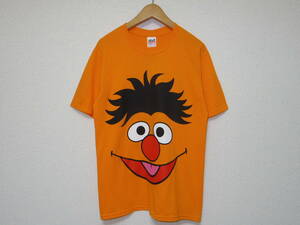 00s デッド■SESAME STREET セサミストリート■アーニー プリント Tシャツ■メンズ S オレンジ anvil■US古着 キャラ ビンテージ 90s usa