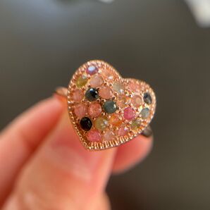 天然石無処理10月の誕生石.トルマリン .ハート形.リング指輪Freesize