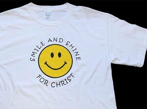 ★00s SMILE AND SHINE FOR CHRIST スマイル コットンTシャツ 白 L★オールド スマイリー フェイス ホワイト キリスト ユニセックス