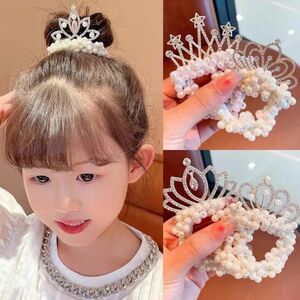 キラキラ　ティアラ　冠　パール　ヘアゴム　シュシュ　ヘアアクセサリー　子ども　女の子　韓国風　かわいい　オルチャン　ヘアアクセ