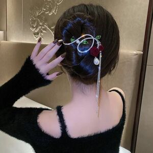 薔薇　ローズ　フラワー　花　キラキラ　ヘアアクセサリー　ヘアクリップ　ヘアピン　バレッタ　韓国　オルチャン　ヘアアクセ