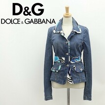 ◆D&G ドルチェ&ガッバーナ ストレッチ 柄使い デニム ジャケット Gジャン インディゴブルー 26/40_画像1