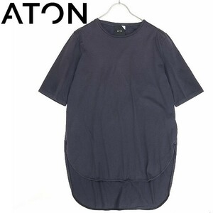 ◆ATON エイトン ラウンドヘム コットン Tシャツ チャコールネイビー 02