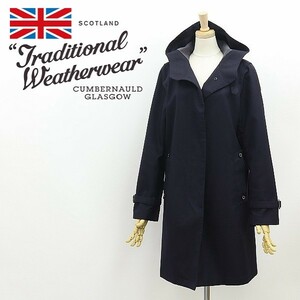 ◆Traditional Weatherwear トラディショナル ウェザーウェア DELVINE コットン フーデッド コート 紺 ネイビー 34