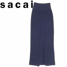◆sacai サカイ 19AW ウール ニット ロング スカート 紺 ネイビー 2_画像1