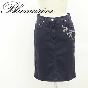  new goods *Blumarine ANNA MOLINARI Blumarine Anna Molinari damage processing stretch embroidery rhinestone equipment ornament Denim skirt 40