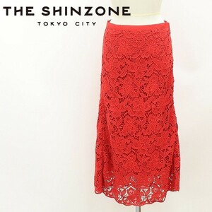 ◆THE SHINZONE シンゾーン 花柄総レース ロング スカート 赤 レッド 36