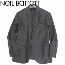 ◆NeIL Barrett ニールバレット SLIM FIT リネン100％ 2釦 ジャケット 黒 ブラック 46_画像1
