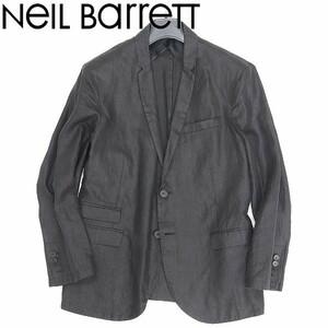 ◆NeIL Barrett ニールバレット SLIM FIT リネン100％ 2釦 ジャケット 黒 ブラック 46