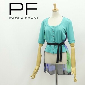 ◆PAOLA FRANI パオラフラーニ 異素材切替 シアー 半袖 カーディガン トップス