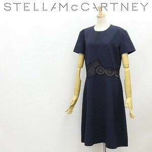 ◆STELLA McCARTNEY ステラ マッカートニー アイレットレース使い 切替 コットン フレア ワンピース ネイビー 44