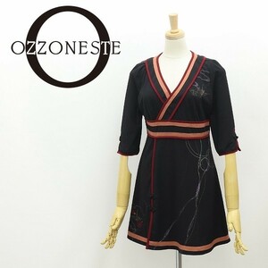 ◆OZZ ONESTE オッズオネスト オッズオン 花柄 総柄 ストレッチ チャイナ風 ワンピース 黒 ブラック