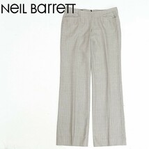 ◆NeIL Barrett ニールバレット シルク混 ストライプ柄 スラックス パンツ グレージュ 42_画像1