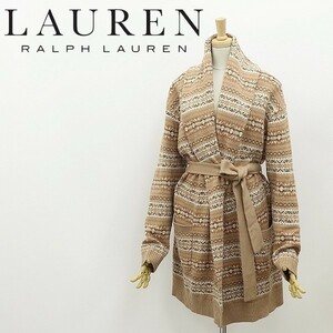 国内正規品◆RALPH LAUREN ラルフローレン ネイティブ柄 リボンベルト付 ウール ニット ガウン カーディガン M