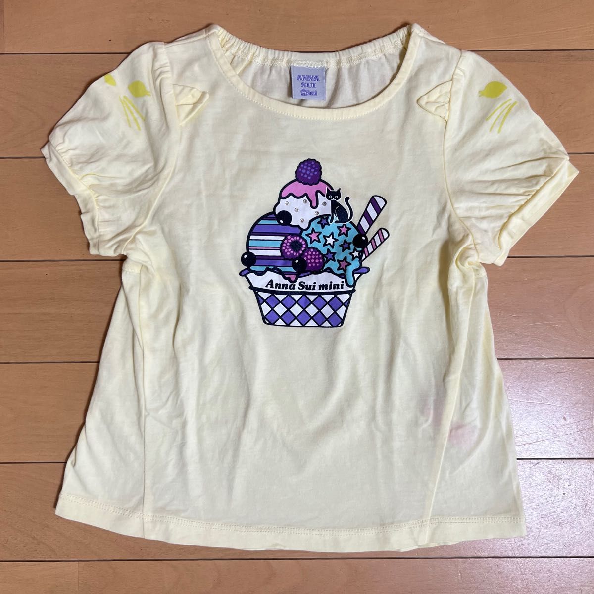 新品】ANNASUIminiアナスイミニネコフォトプリント袖レースTシャツ