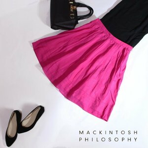 美品 マッキントッシュ MACKINTOSH PHILOSOPHY 春 夏 膝下丈 綿100％ オーガンジー ふんわり 透け フレアスカート 36 7号 ピンク 濃い