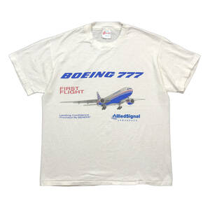 90S USA製 古着 半袖 Tシャツ ボーイング777 飛行機 ホワイト メンズL シングルステッチ BA2041