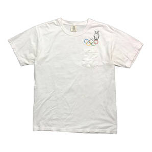 USA 古着 PHI GAM OLYMPICS 五輪 オリンピック ポケット付き Tシャツ ミミズク フクロウ メンズL 白T ホワイト BA2053