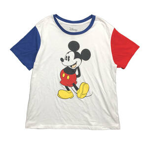 USA 古着 半袖 Tシャツ ディズニー Disney ミッキー トリコロール ホワイト メンズXL BA2194