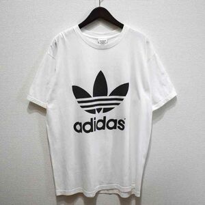 ★adidasアディダス★90sビンテージ ビッグトレフォイルロゴ半袖Tシャツ 大きめS 白黒 USA製