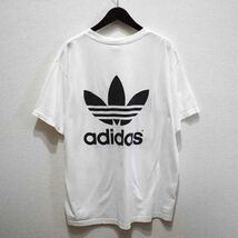 ★adidasアディダス★90sビンテージ ビッグトレフォイルロゴ半袖Tシャツ 大きめS 白黒 USA製_画像2