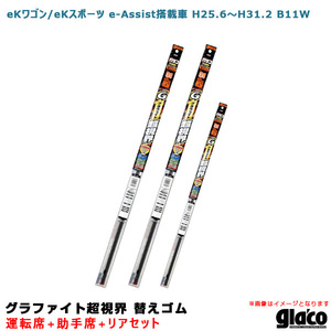 ガラコワイパー 超視界 替えゴム 車種別セット eKワゴン/eKスポーツ e-Assist搭載車 H25.6～H31.2 B11W 運転席+助手席+リア ソフト99