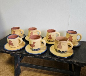 ヴィンテージ B.B USA MUSEUM OF AMERICAN FOLK-ART カップ&ソーサー マグ 7客セット テディベア 陶器 アメリカ 輸入雑貨 カントリー調 B