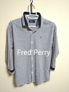 フレッドペリー Fred Perry 七分袖シャツ　ギンガムチェック　シアサッカー生地　M