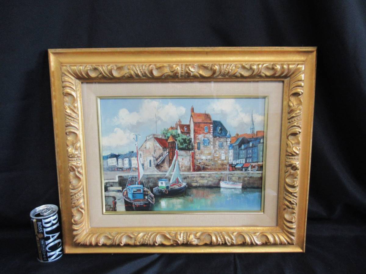 ■Kingo Iwasaki■Honfleur Framed approx. 51 x 42cm Oil painting/Oil painting Port town, France Member of the Gen-Ogenkai Landscape, painting, oil painting, Nature, Landscape painting