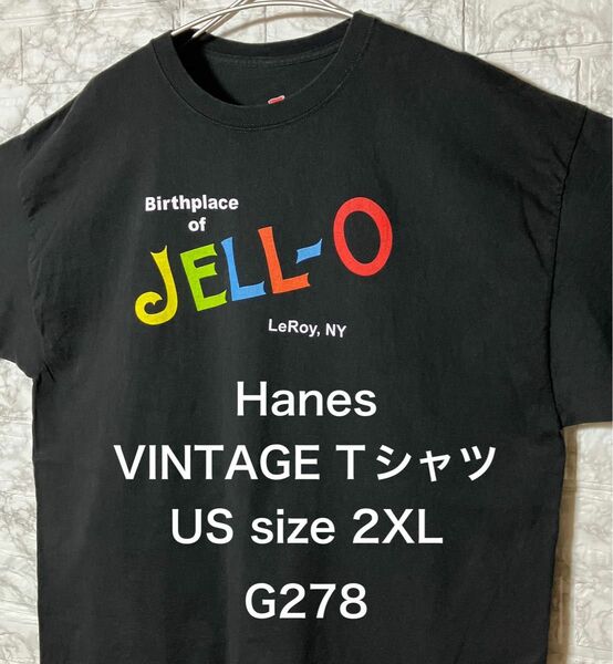 【レア】US古着 ビッグサイズ 2XLsize Hanes ブラックTシャツ シンプル カラフル文字プリント オーバーサイズ 黒