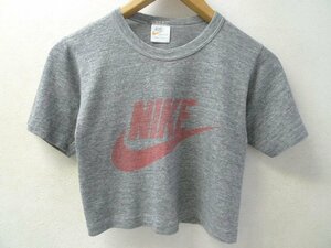 ◆NIKE ナイキ　ヴィンテージ 80s SPORT WEAR NSW ショートスリーブ スウォッシュプリント Tシャツ グレー サイズS　へそ出しルック 可能