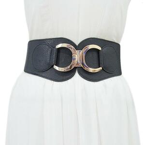 [ black color ] horseshoe shape wide width rubber belt Gold lady's 