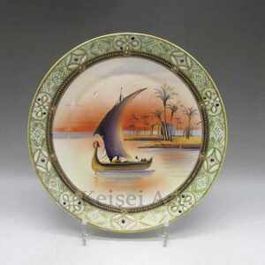  Old Noritake Jules Nankoku sailing boat writing ornament plate U0431