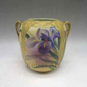  Old Noritake gold paint purple flower writing vase U2566