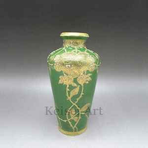 オールドノリタケ 緑地ゴールドオーバーレイ花文花瓶 U4029