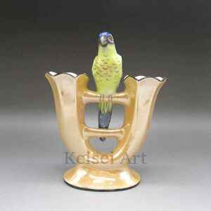  Old Noritake bird figure attaching two wheel . vase U5182